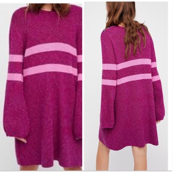 FREE PEOPLE On Your Team Sweatshrt Dress Purple Pink Sz XS {J1} - Picture 2 of 6